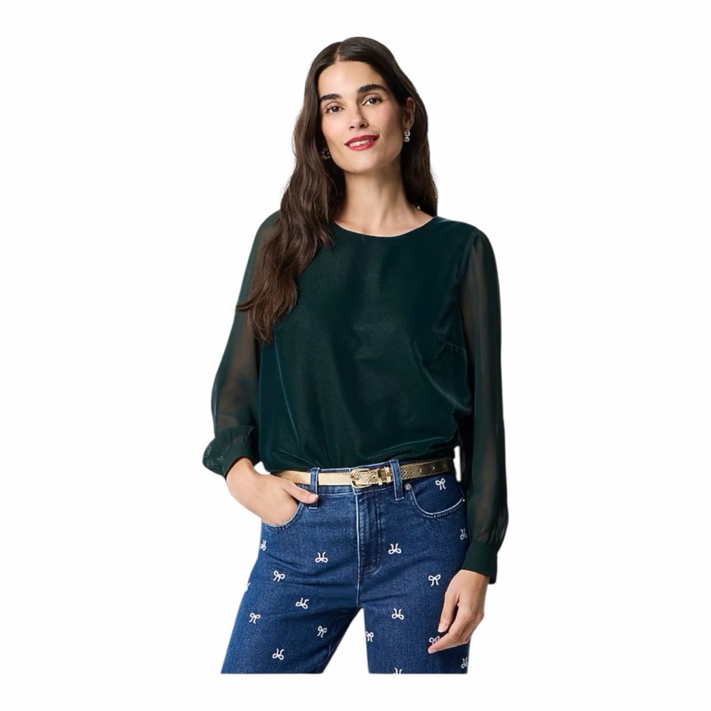 J. Crew Dark Green Satin Blouse